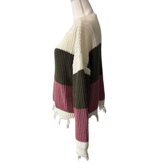 Colorblock Fringe Distressed V-Neck Sweater By Derek Heart Womens Size Small - Picture 2 of 11